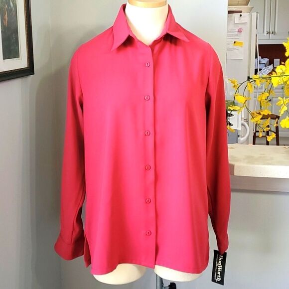 Bon Worth long sleeve top. Beautiful shade of fuchia. OVERSIZED XS. - Picture 1 of 8